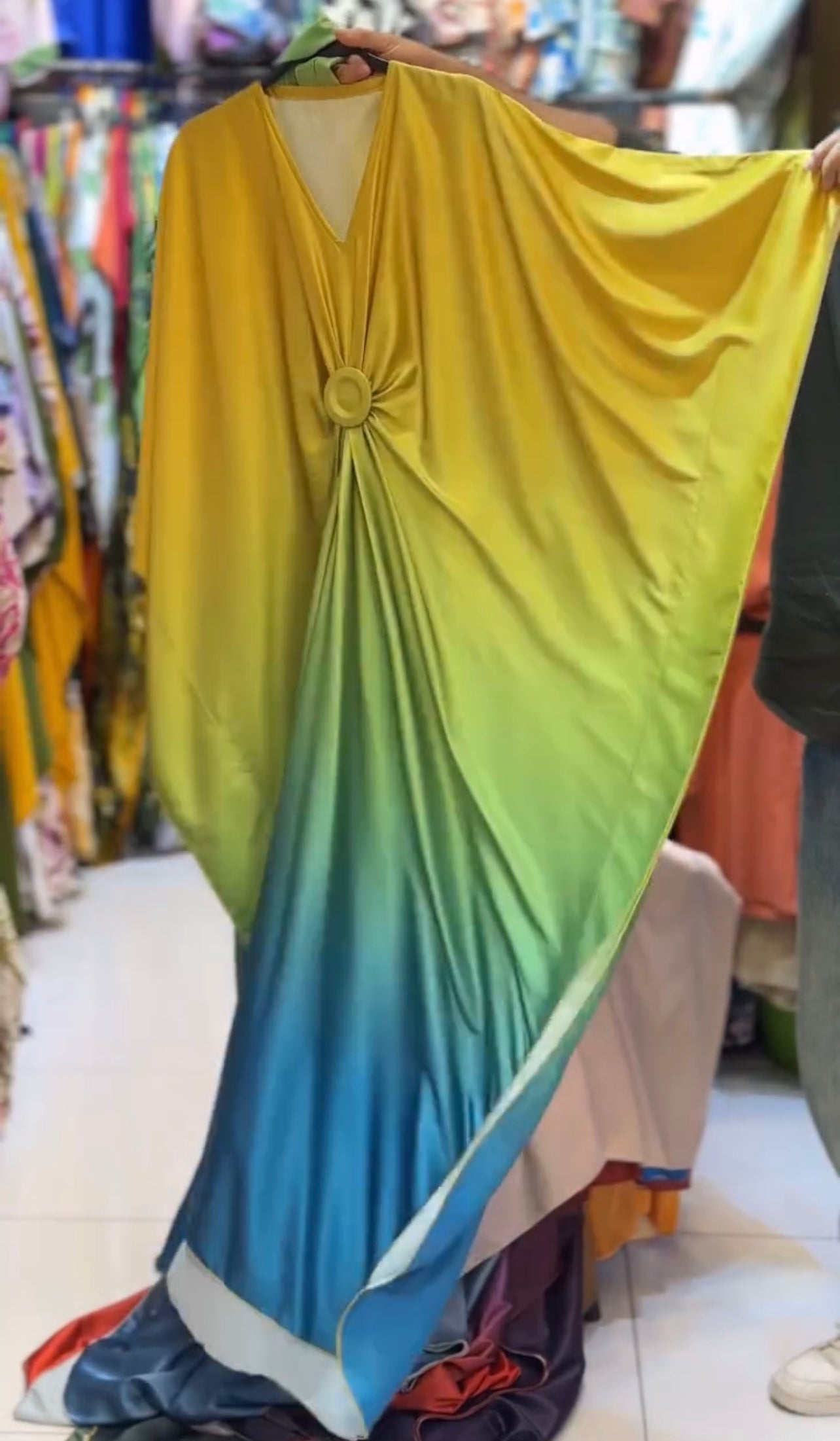 CH 537 V Neck Double Tone Style Silk Kaftaan Dress - Chooziwear
