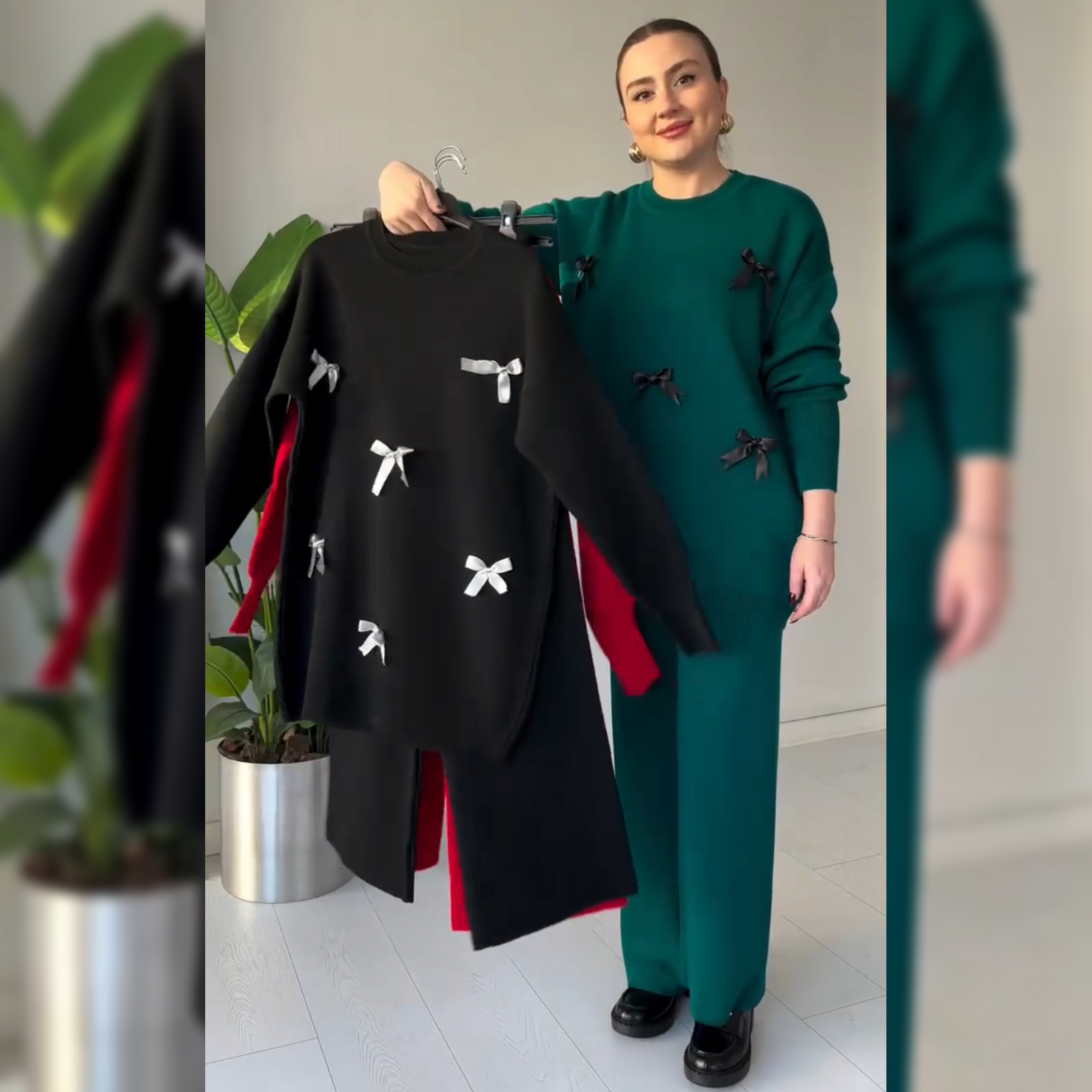 CH 525 Bow Style Warm Fleece Winter Co-ord Set