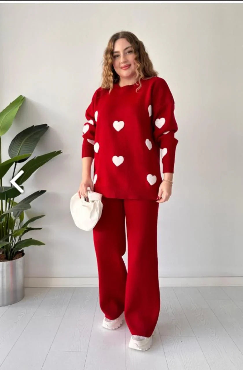 40% OFF | Ch # 471 Heart printed warm winter fleece co ord Set