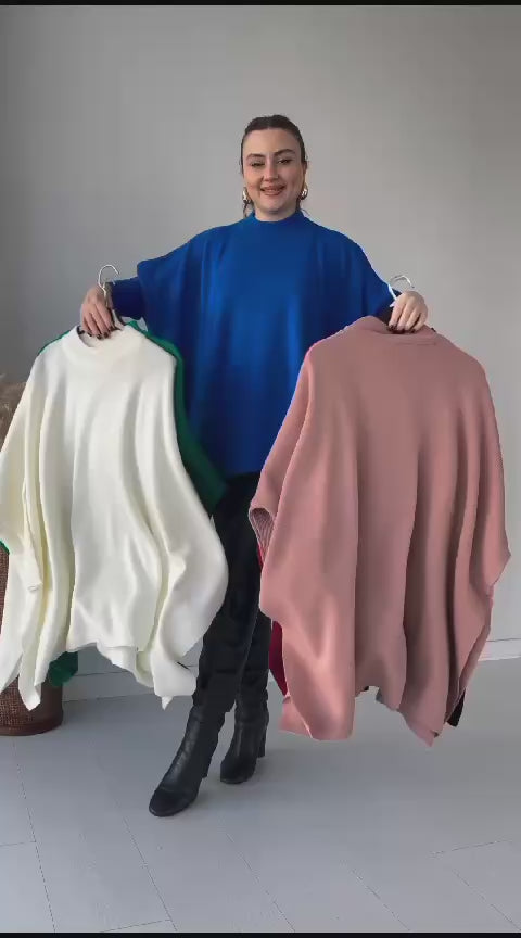Batwing Style Fleece Shawl Poncho CH-395