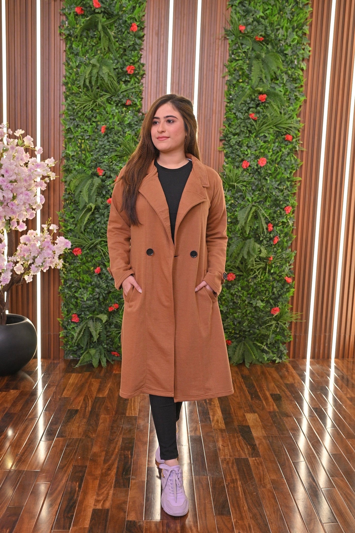 Long Fleece Trench Coat For Women's LY 0023