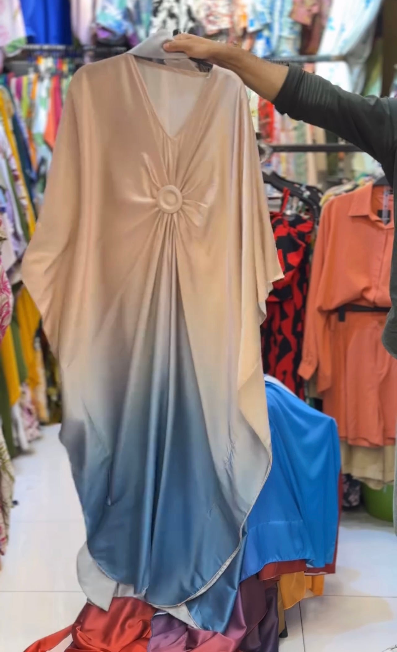 CH 537 V Neck Double Tone Style Silk Kaftaan Dress - Chooziwear