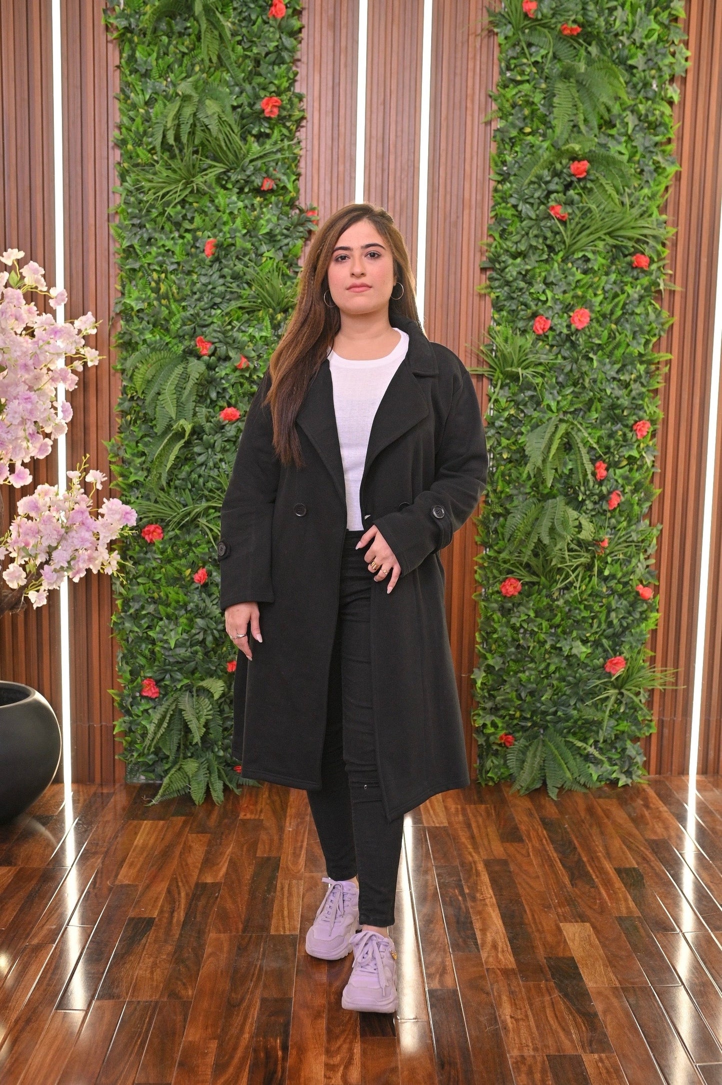 Long Fleece Trench Coat For Women's LY 0023