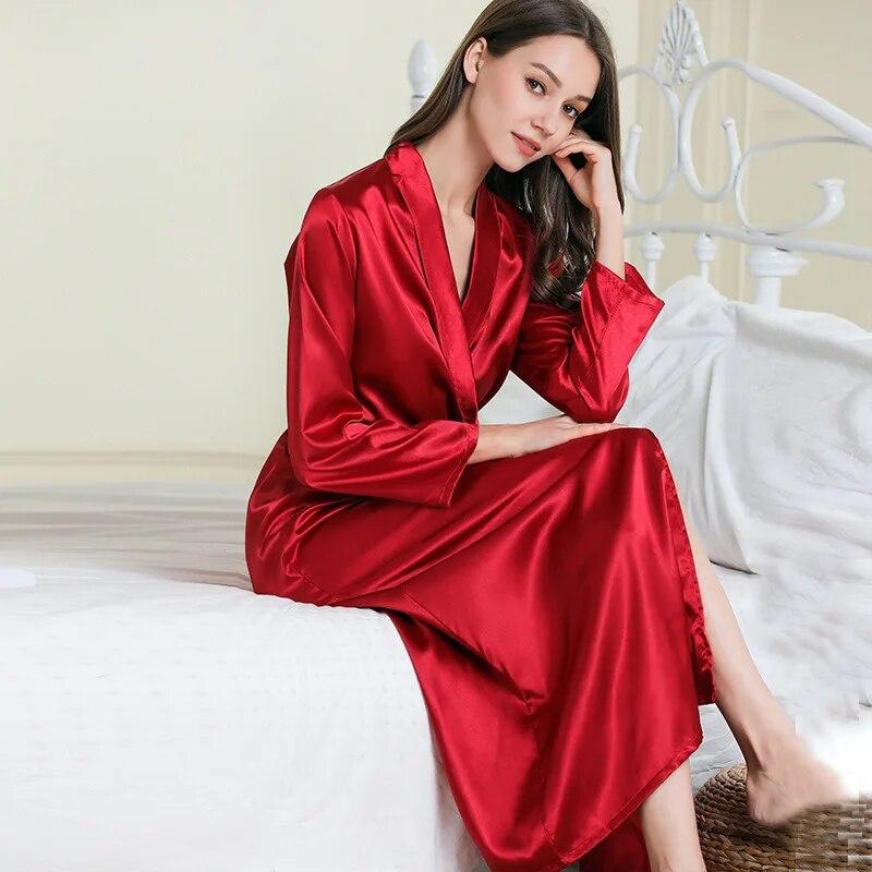 2 Piece Set Pajamas for Women Silk Satin Pajama Set with Kimono Robe LY#102