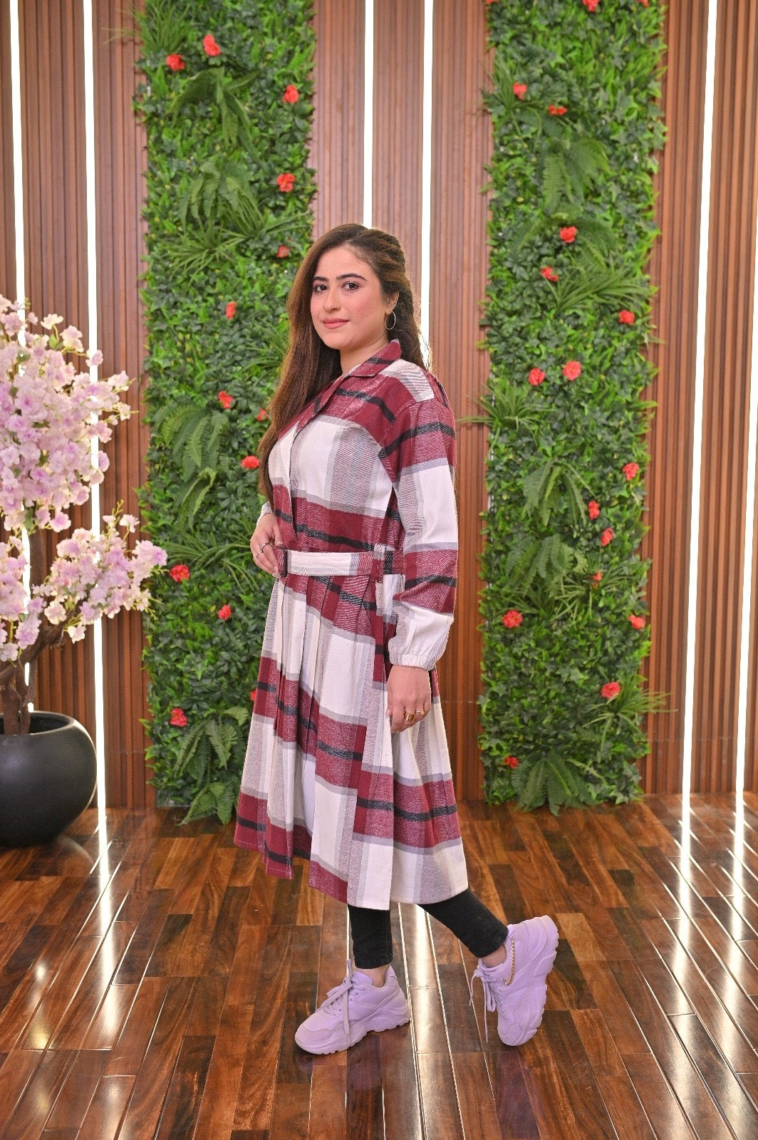CH 489 Coat Style Collared Tile Dress