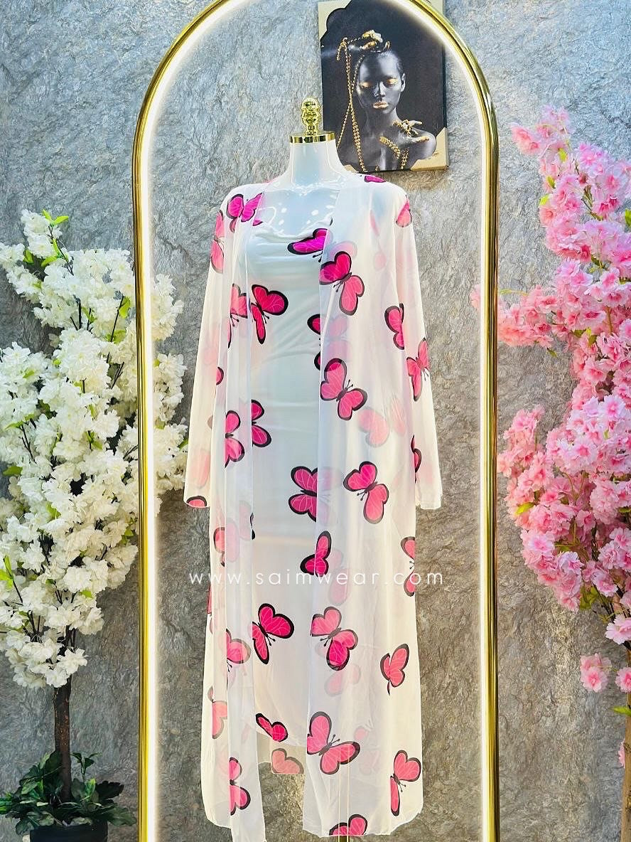 CH 572 - 2 Piece Butterfly Printed Long Gown Dress