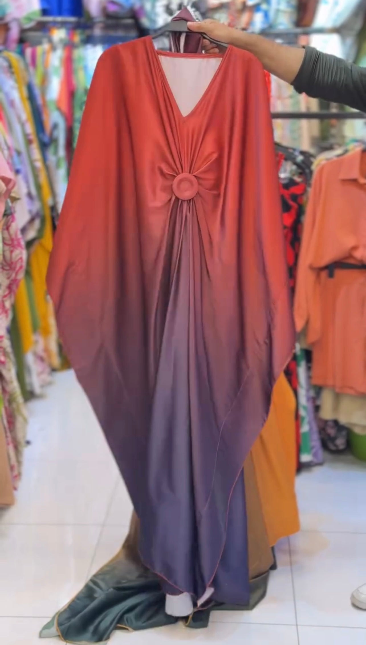 CH 537 V Neck Double Tone Style Silk Kaftaan Dress - Chooziwear