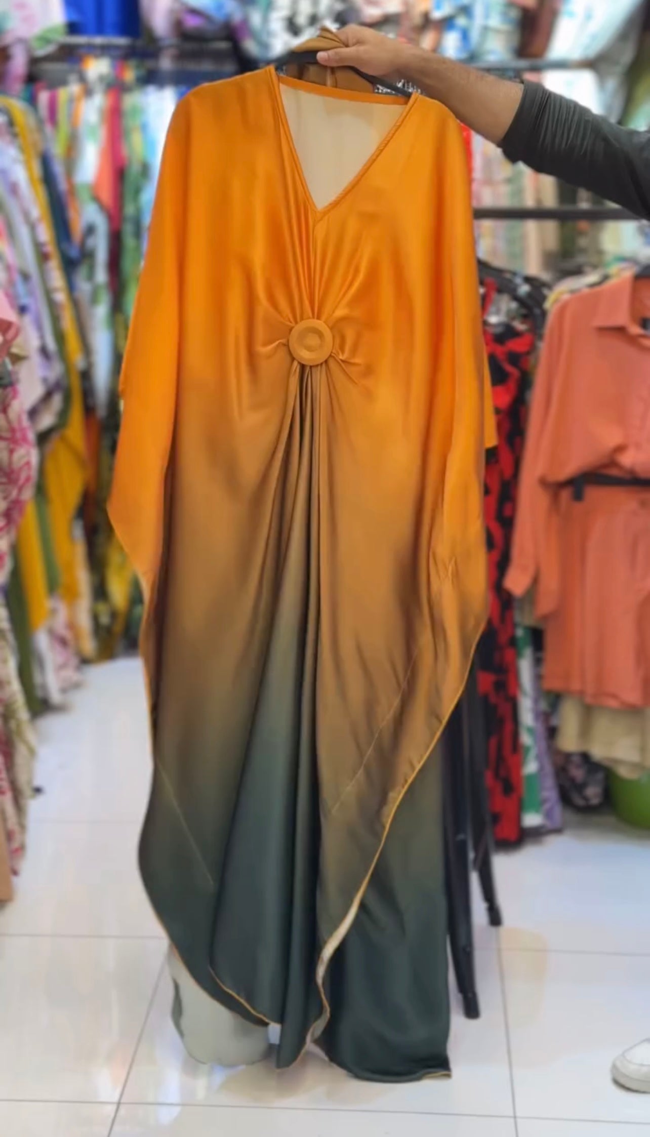 CH 537 V Neck Double Tone Style Silk Kaftaan Dress - Chooziwear