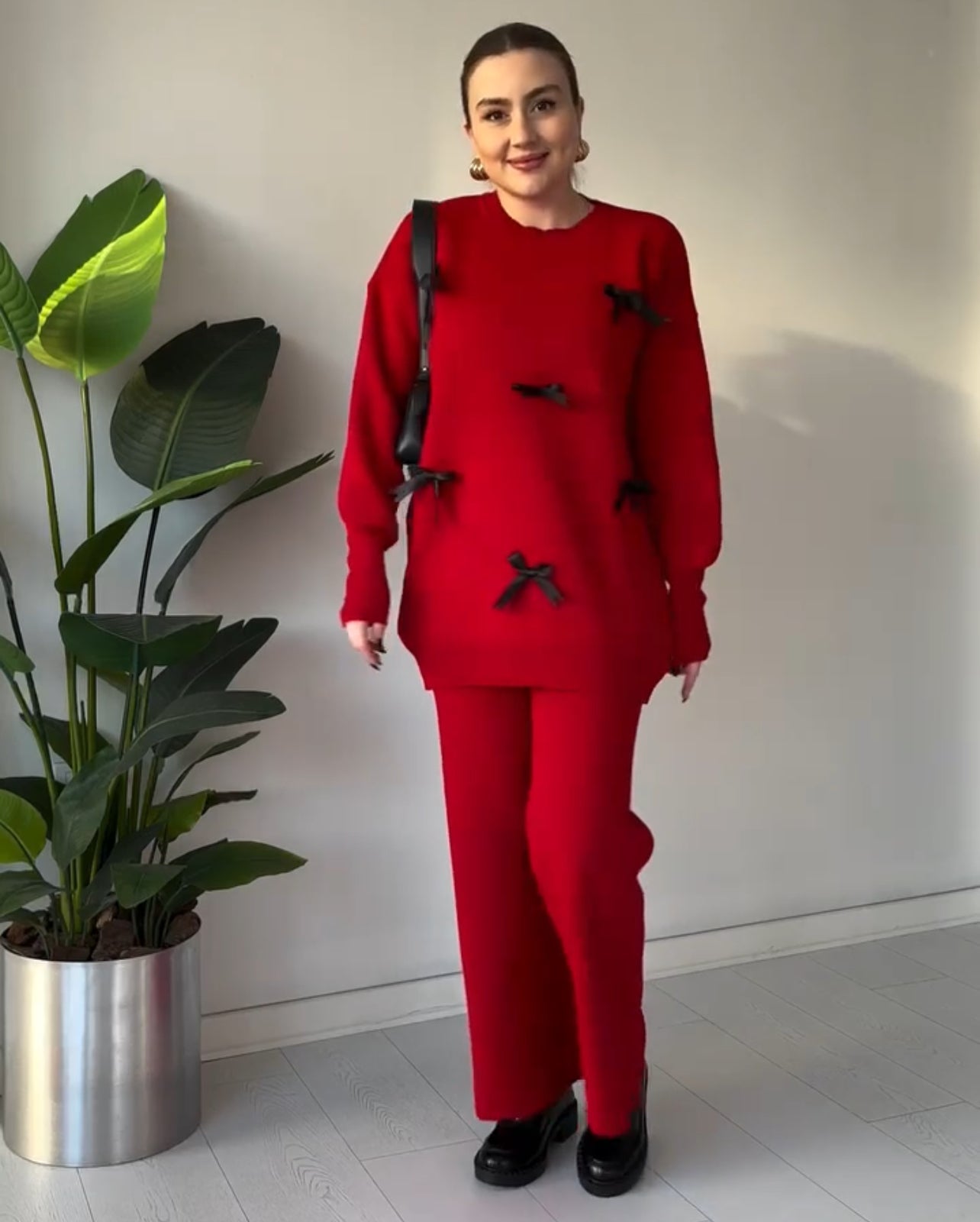 CH 525 Bow Style Warm Fleece Winter Co-ord Set