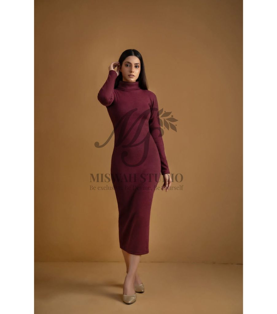 Ch # 361 Ribbed Cotton High Neck Bodycon D