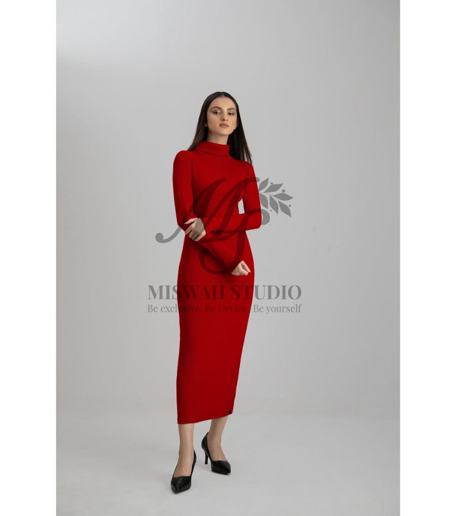 Ch # 361 Ribbed Cotton High Neck Bodycon D