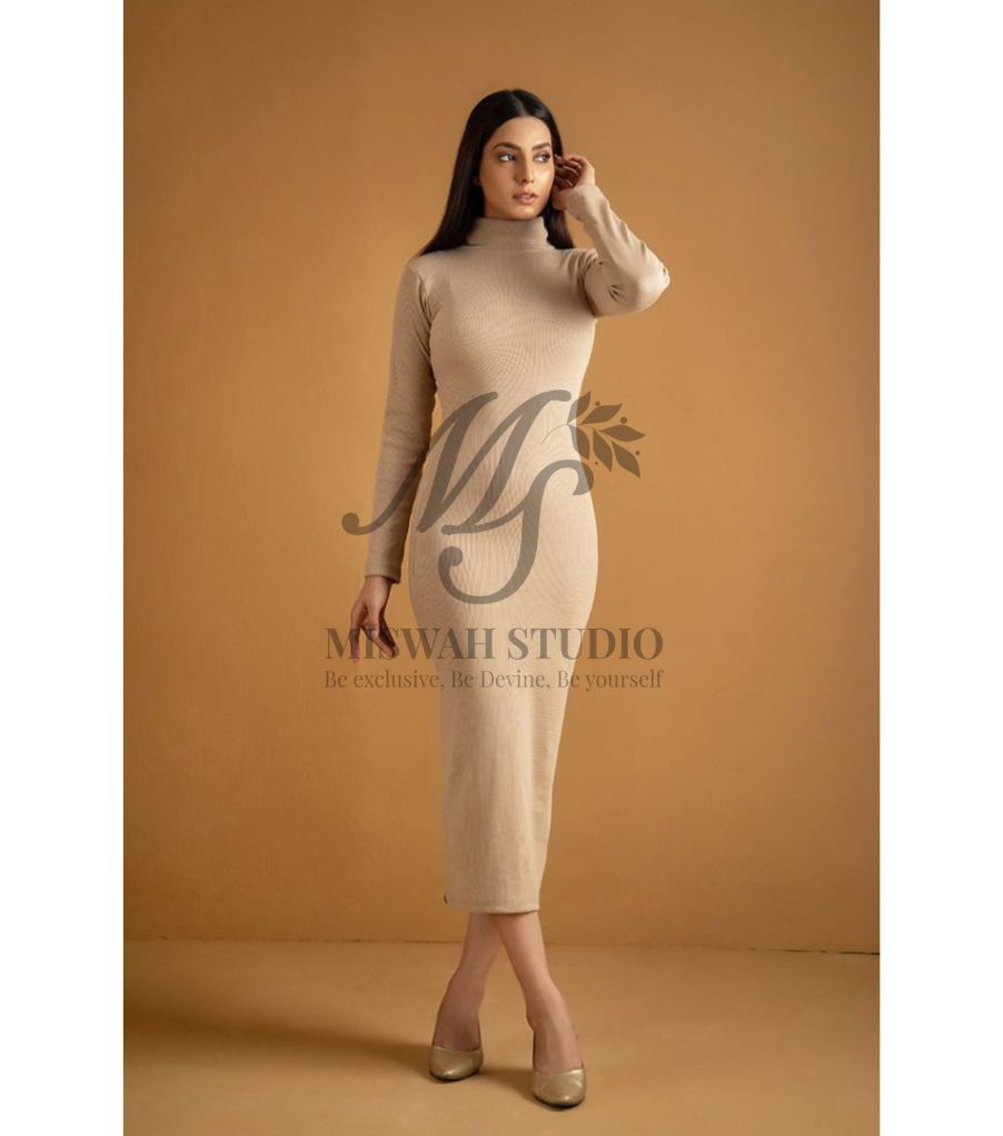 Ch # 361 Ribbed Cotton High Neck Bodycon D