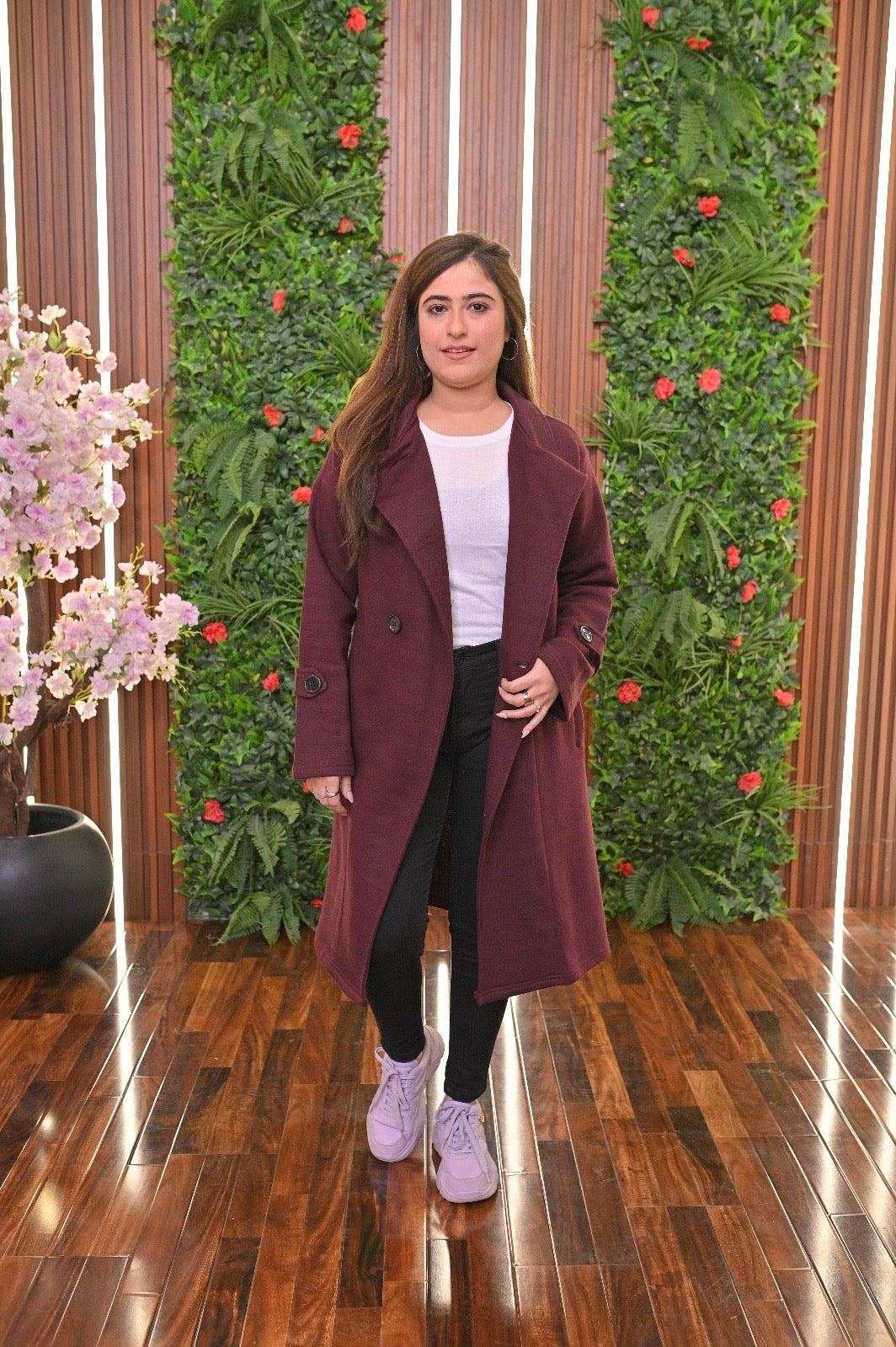 Long Fleece Trench Coat For Women's LY 0023