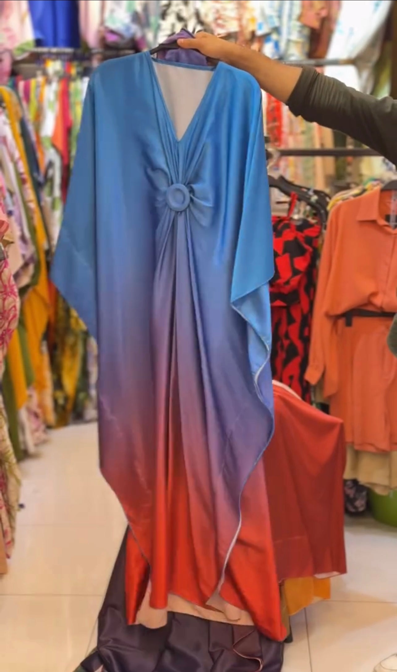 CH 537 V Neck Double Tone Style Silk Kaftaan Dress - Chooziwear