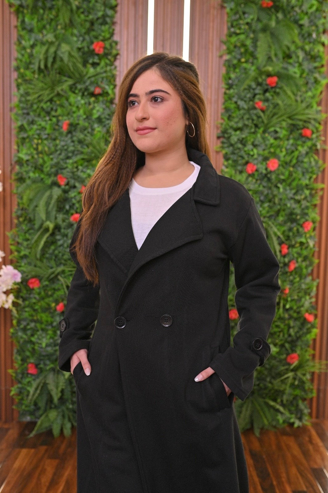 Long Fleece Trench Coat For Women's LY 0023