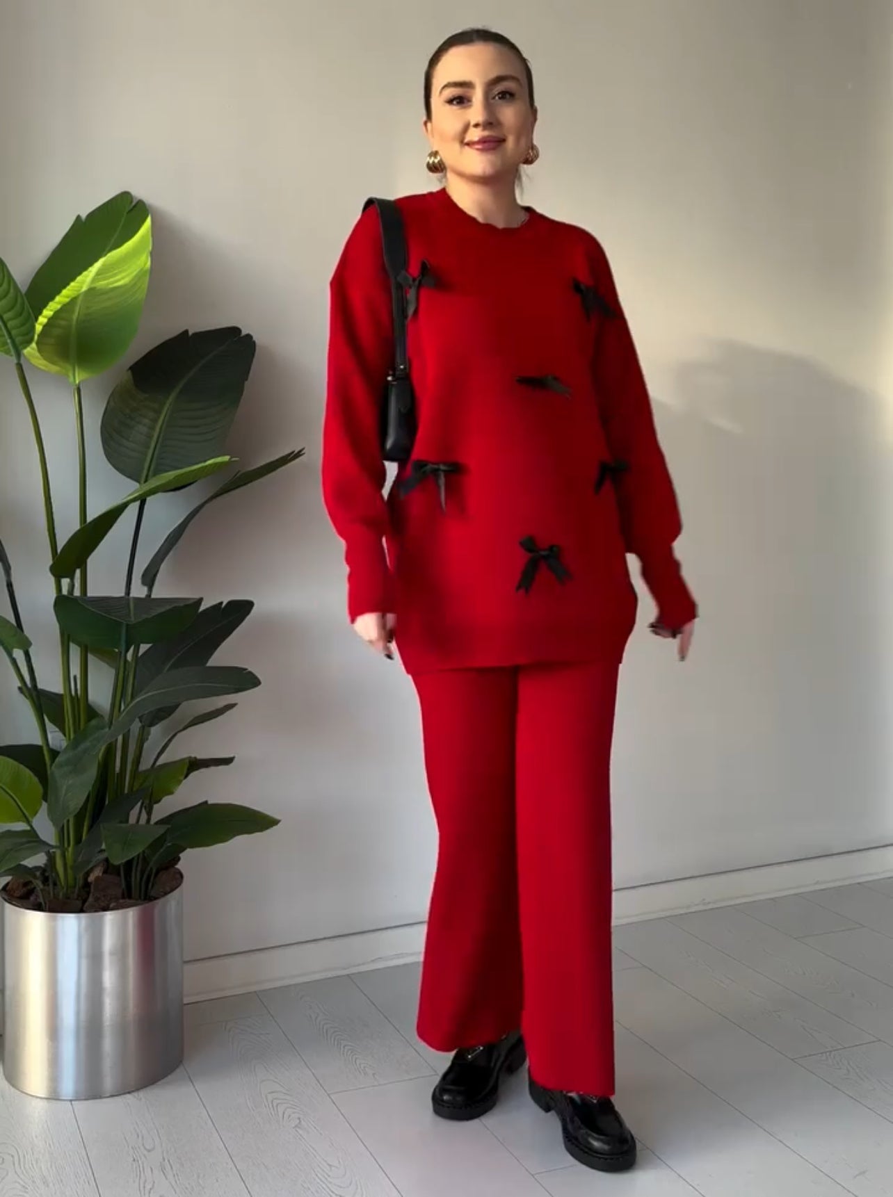 CH 525 Bow Style Warm Fleece Winter Co-ord Set