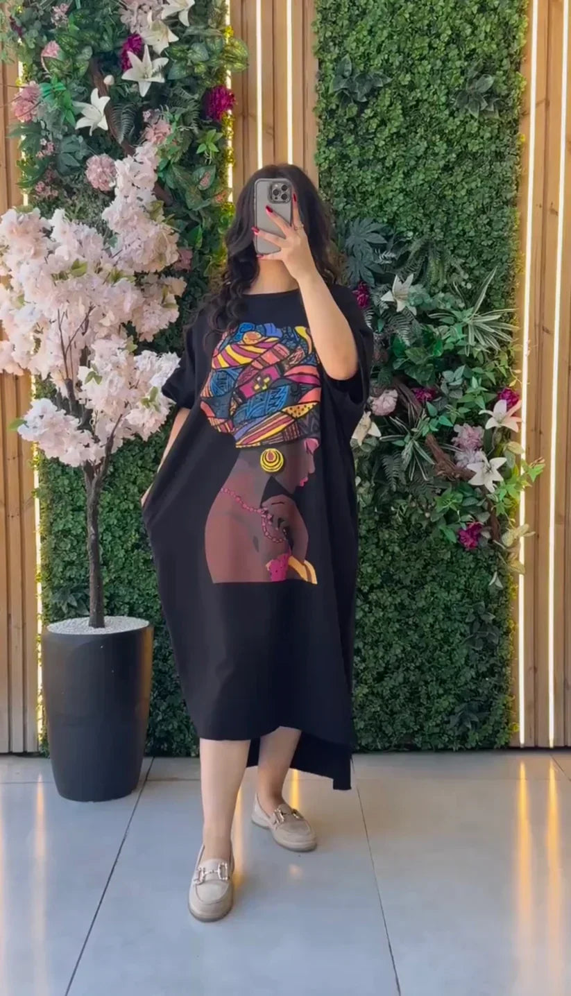 ELEGANT DROP SHOULDER PRINTED LONG TOP CH#443