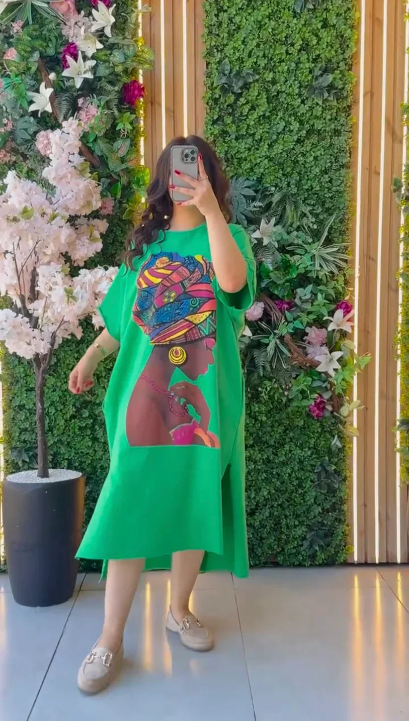 ELEGANT DROP SHOULDER PRINTED LONG TOP CH#443