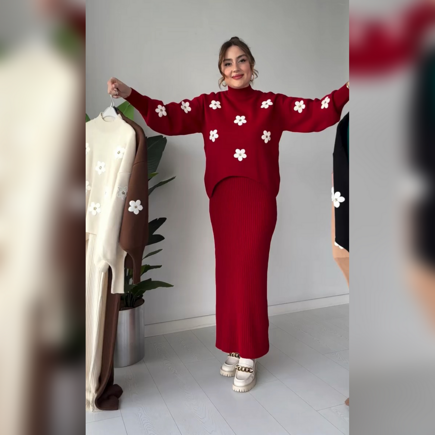 CH 483 Flowers Printed Stretchable Ribbed Fleece Dress