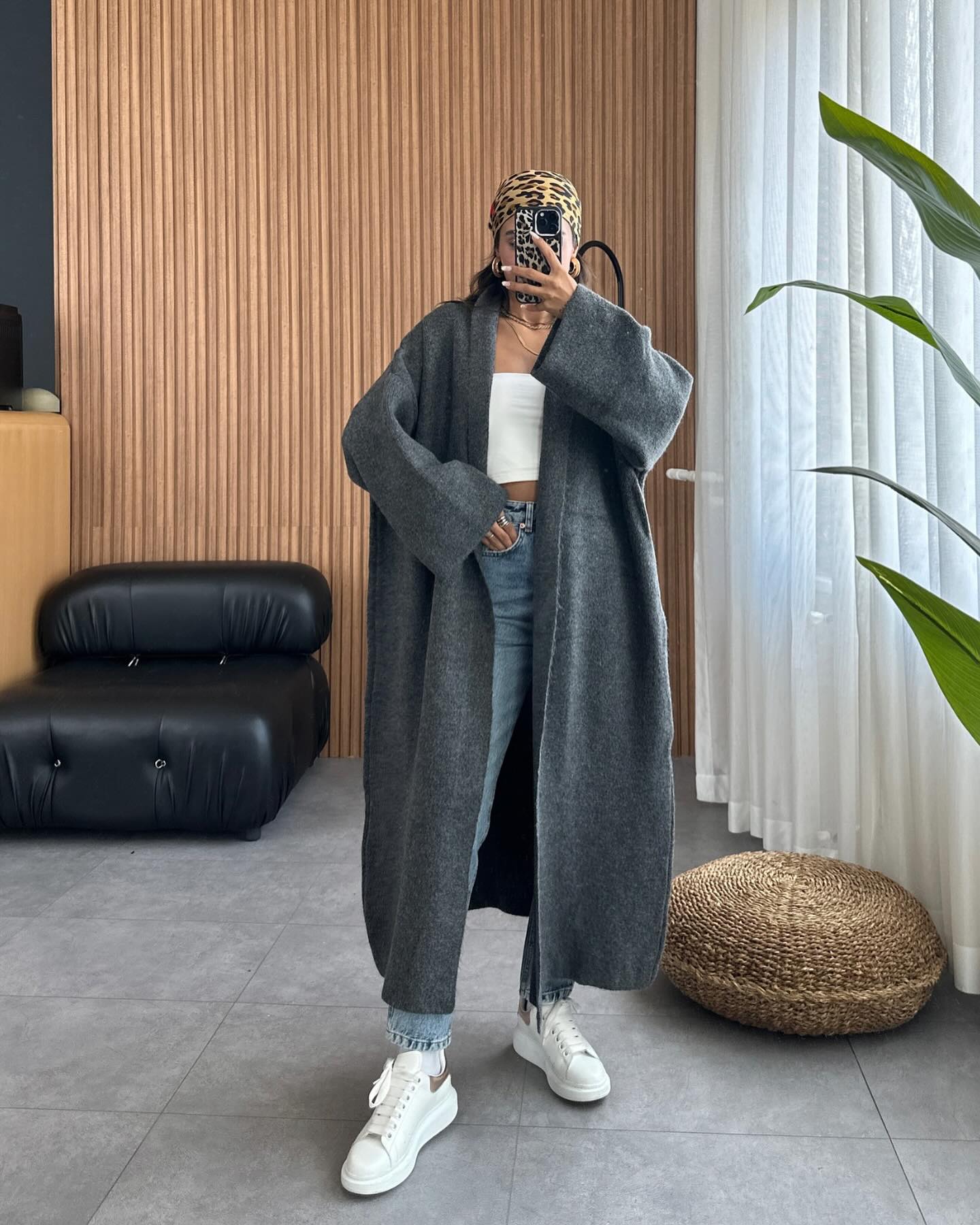CH 484 Longline Street-Style Long Winter Fleece Fabric Gown