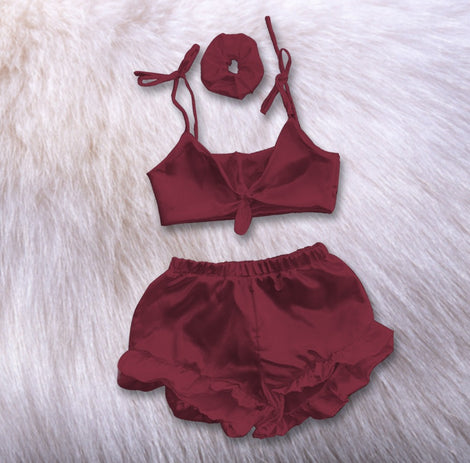 3 in 1 satin silk sleepwear set chk # p38