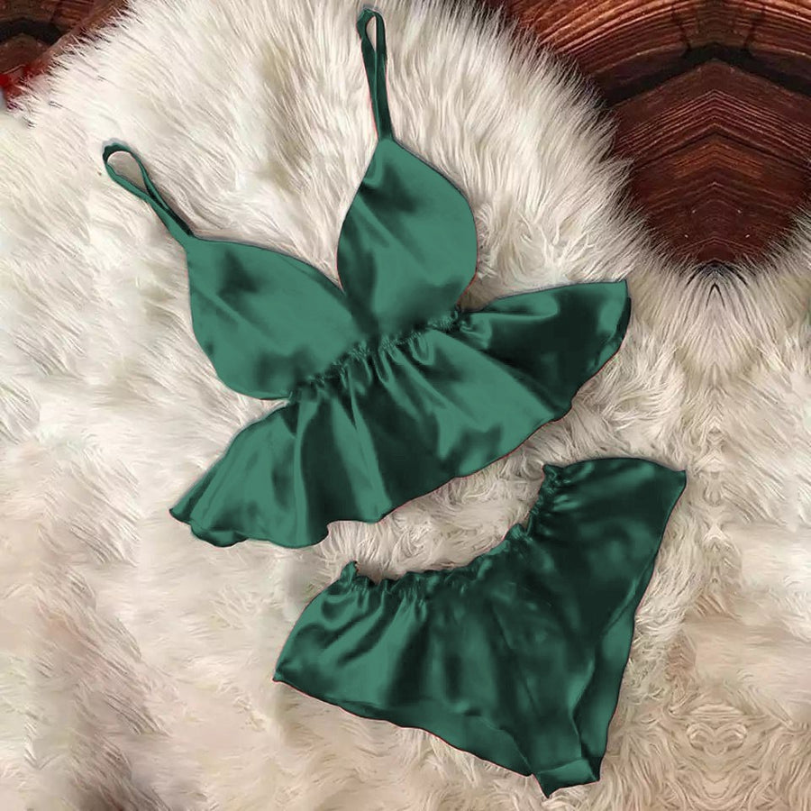 WOMEN V-NECK EYELASH CAMI BOWKNOT SHORTS SET MS # P46