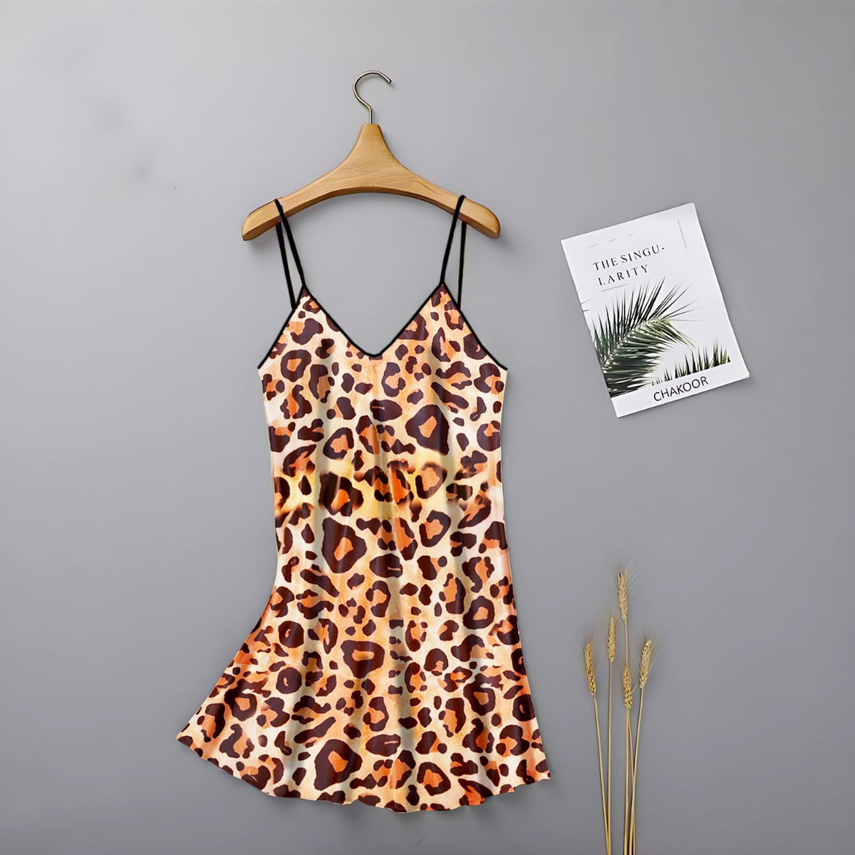 LONG SILK INTIMATE CASUAL WILD PRINTED WOMEN SLEEPWEAR TOP CHK # P50