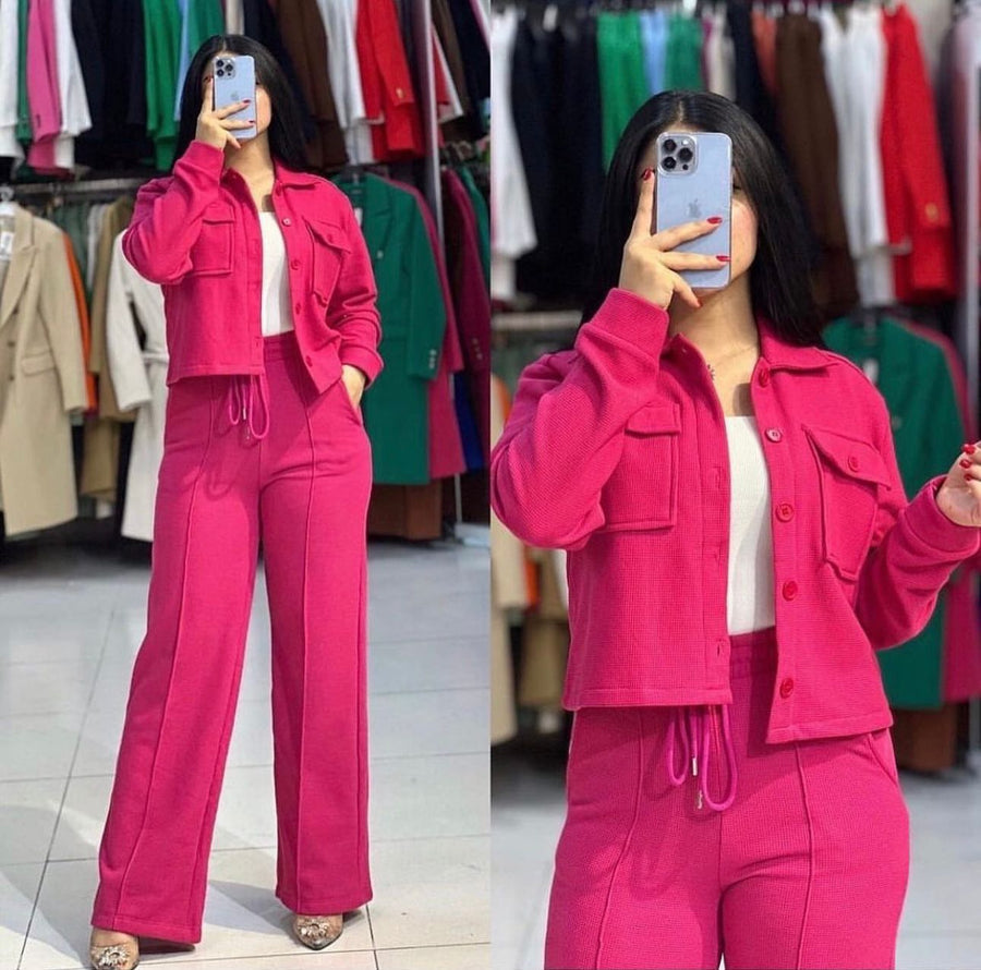3 PIECES FLEECE WINTER WEAR BUTTON JACKET INNER SHIRT LOOSE TROUSER CH # 320