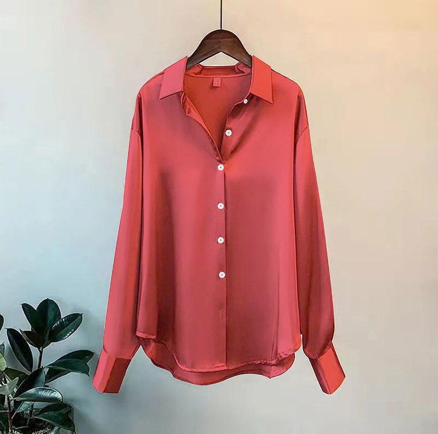 SILK EFFECT FRONT BUTTON FORMAL SHIRT CHK # P51