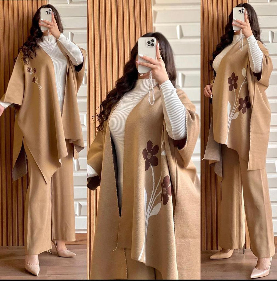 READY TO WEAR WINTER 3 PIECE FLEECE SUIT CAPE SHAWL HIGH NECK & TROUSER CH # 328