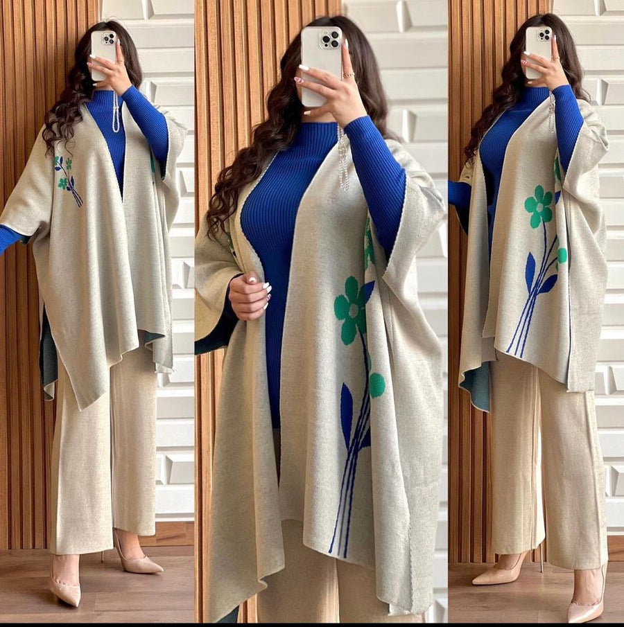 READY TO WEAR WINTER 3 PIECE FLEECE SUIT CAPE SHAWL HIGH NECK & TROUSER CH # 328