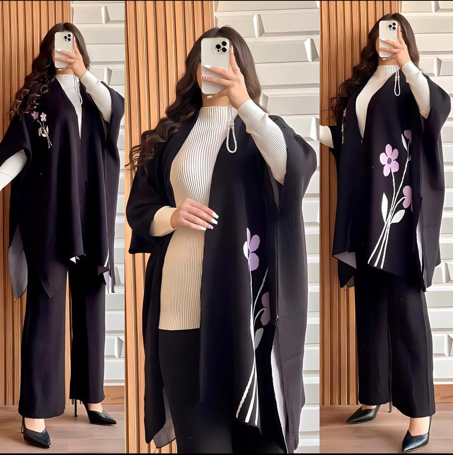 READY TO WEAR WINTER 3 PIECE FLEECE SUIT CAPE SHAWL HIGH NECK & TROUSER CH # 328