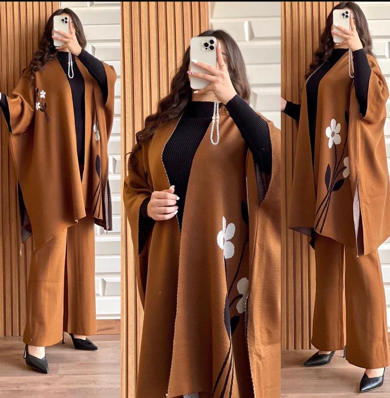 READY TO WEAR WINTER 3 PIECE FLEECE SUIT CAPE SHAWL HIGH NECK & TROUSER CH # 328