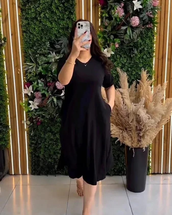 CH # 360 Modern Women's Short Sleeve Flowy Pocketlong Top