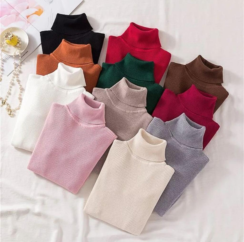 CH # 379 Winter Bliss Basic Plain Fleece Ribbed Cotton Warmth High Neck
