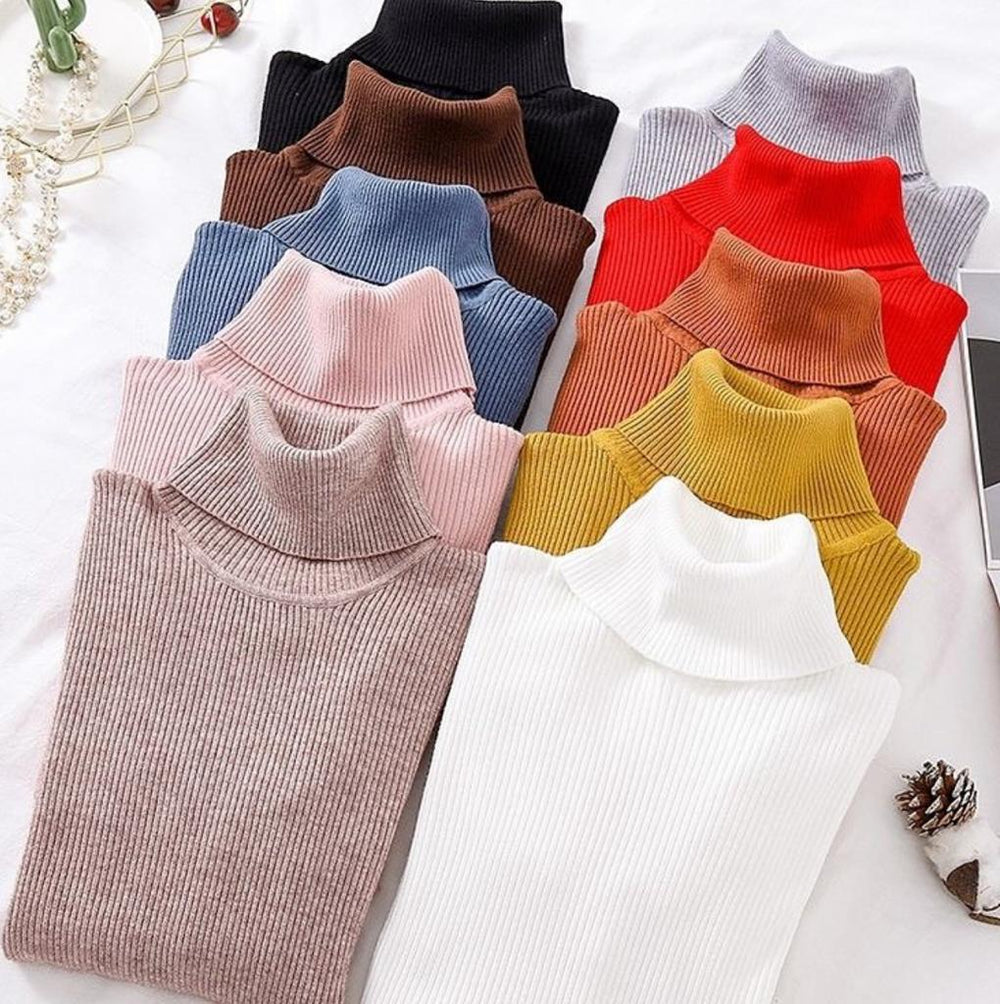 CH # 379 Winter Bliss Basic Plain Fleece Ribbed Cotton Warmth High Neck