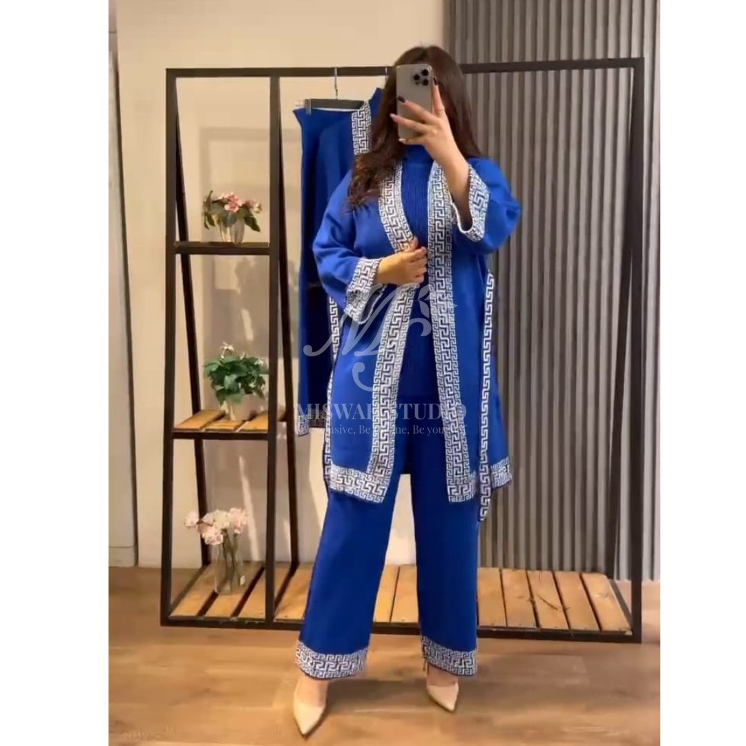 CH # 388 Ready-To-Wear Printed Sides 3 Piece Dress High Neck + Upper + Trouser