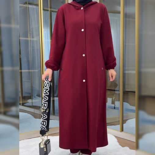Ch 515 Choozi Wear 2 Piece Winter Fleece Dress Head to Toe Button Pocket Hoodie & Trouser