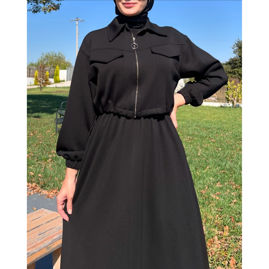 CH 499 2 Pcs Winter Outfit Long Frock With Upper Fleece Jacket
