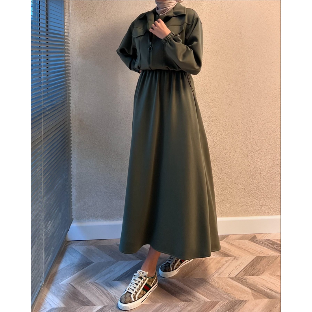 CH 499 2 Pcs Winter Outfit Long Frock With Upper Fleece Jacket