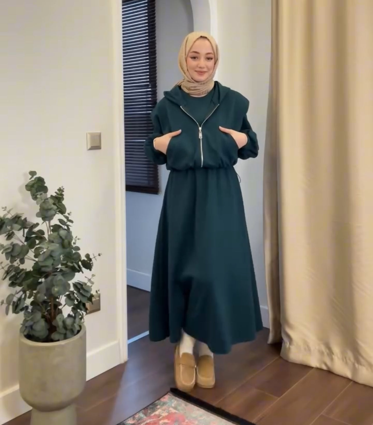 CH 508 Choozi 2 Pcs Winter Outfit Long Frock With Upper Fleece Hoodie