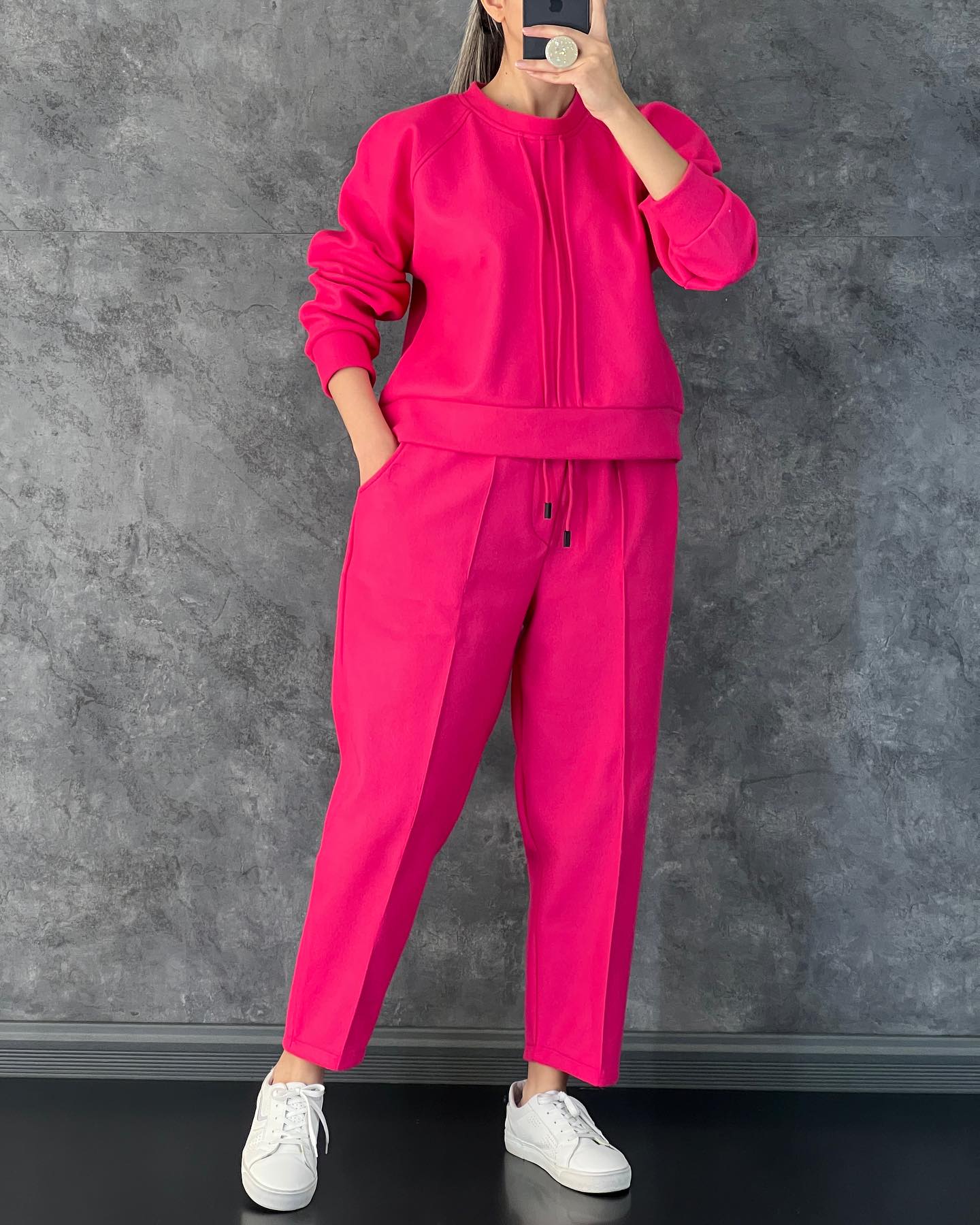 Ch # 381 Winter Fleece Co-Ords: Stylish Black 2-Piece Set With Cocoon Pants And Sweatshirt
