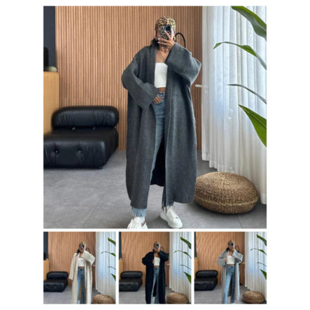 CH 484 Longline Street-Style Long Winter Fleece Fabric Gown