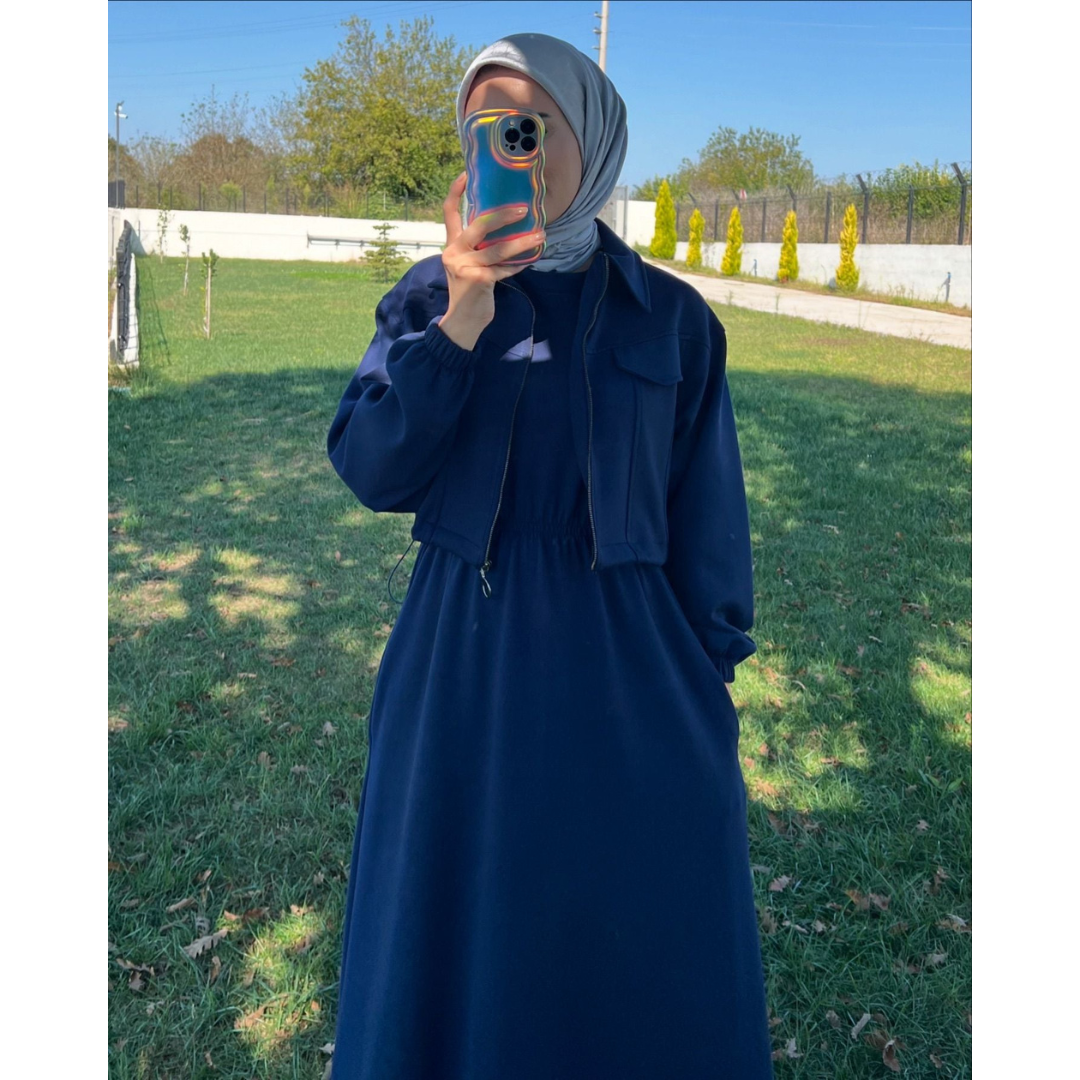 CH 499 2 Pcs Winter Outfit Long Frock With Upper Fleece Jacket