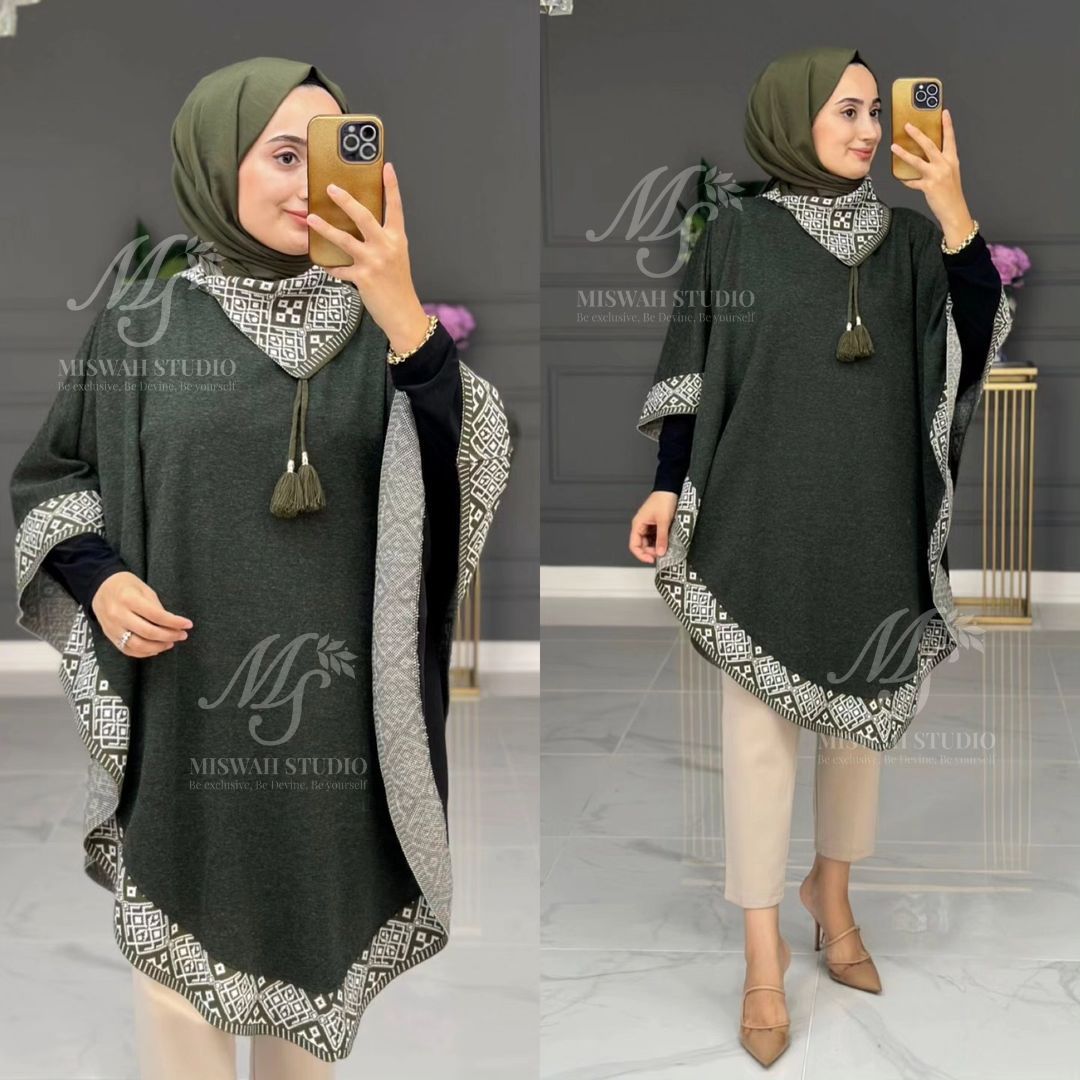 CH # 374 Winter Glam Print Wrap Fleece-Printed Shawl Ponchos With Cozy Neck