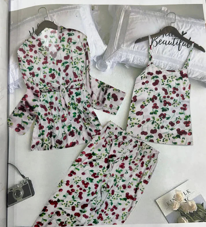 3 Pcs Printed Night Wear Set CHk # P57
