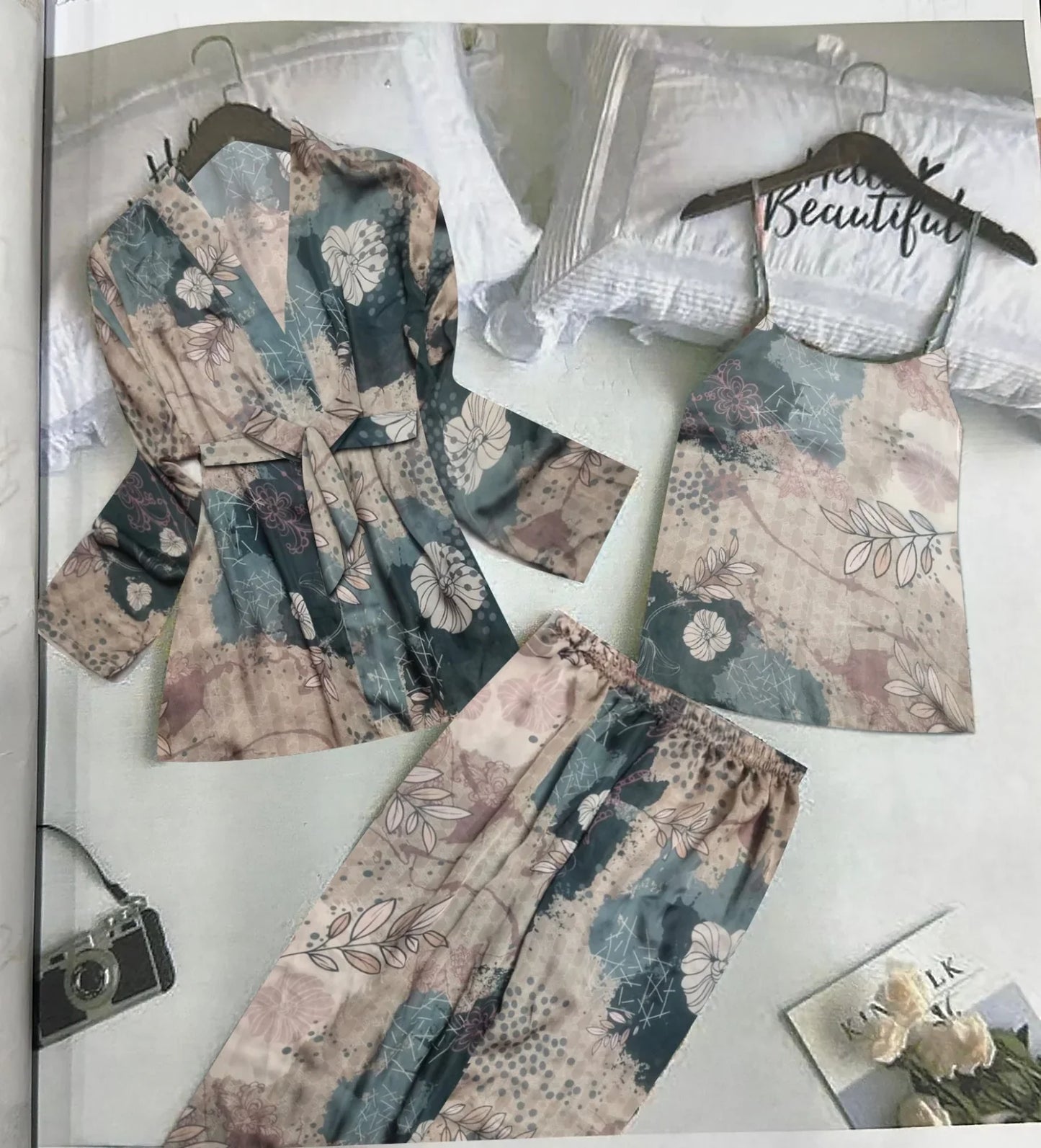 3 Pcs Printed Night Wear Set CHk # P57