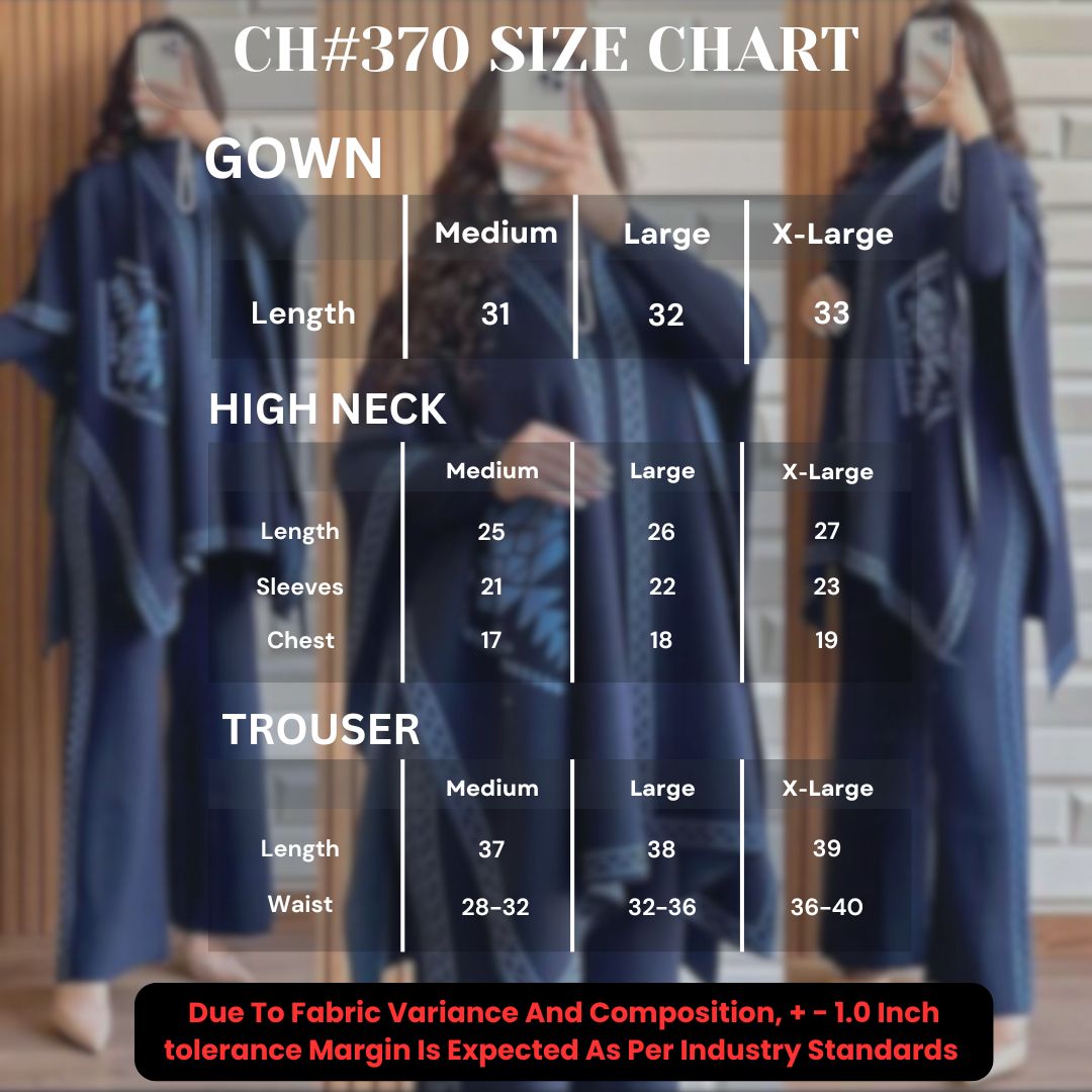 READY TO WEAR WINTER 3 PIECE FLEECE SUIT CAPE SHAWL HIGH NECK & TROUSER CH # 370
