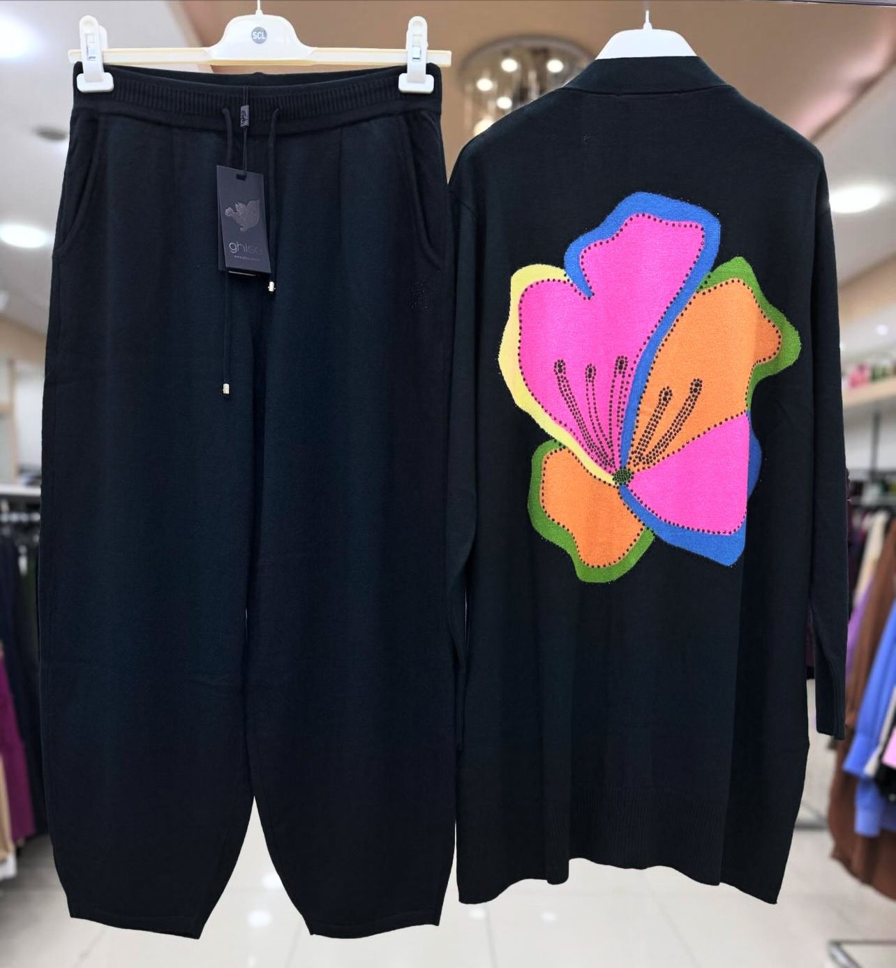 CH 485 Back Flower Printed Fleece Co ord Set For Winter