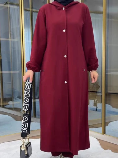 Ch 515 Choozi Wear 2 Piece Winter Fleece Dress Head to Toe Button Pocket Hoodie & Trouser